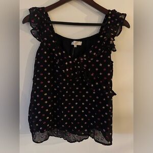 Loft size small new black sparkly dot top